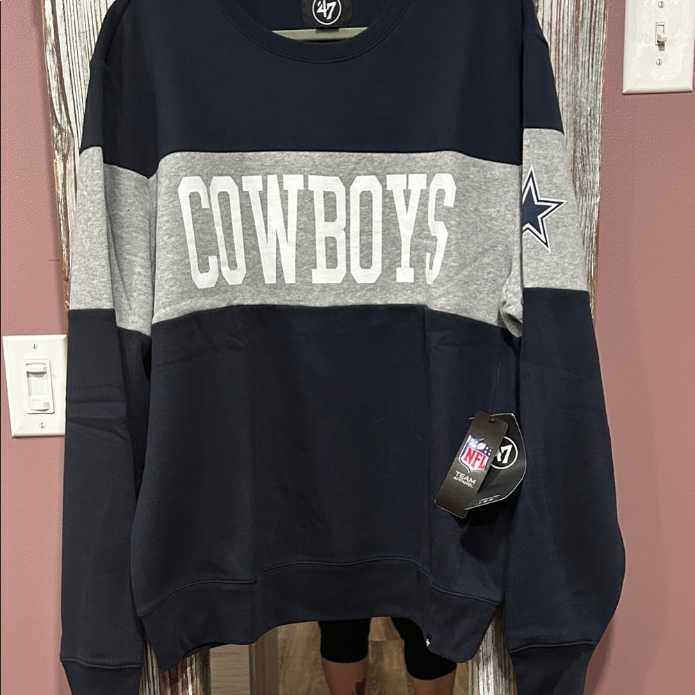 47 Brand Cowboys Navy and Gray Crewneck